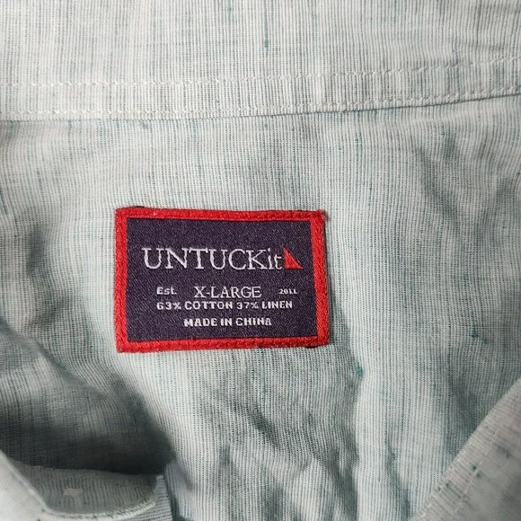 UNTUCKit Shirt Mens XL Green Long Sleeve Linen Blend Button Up Wrinkle Casual - Picture 3 of 8